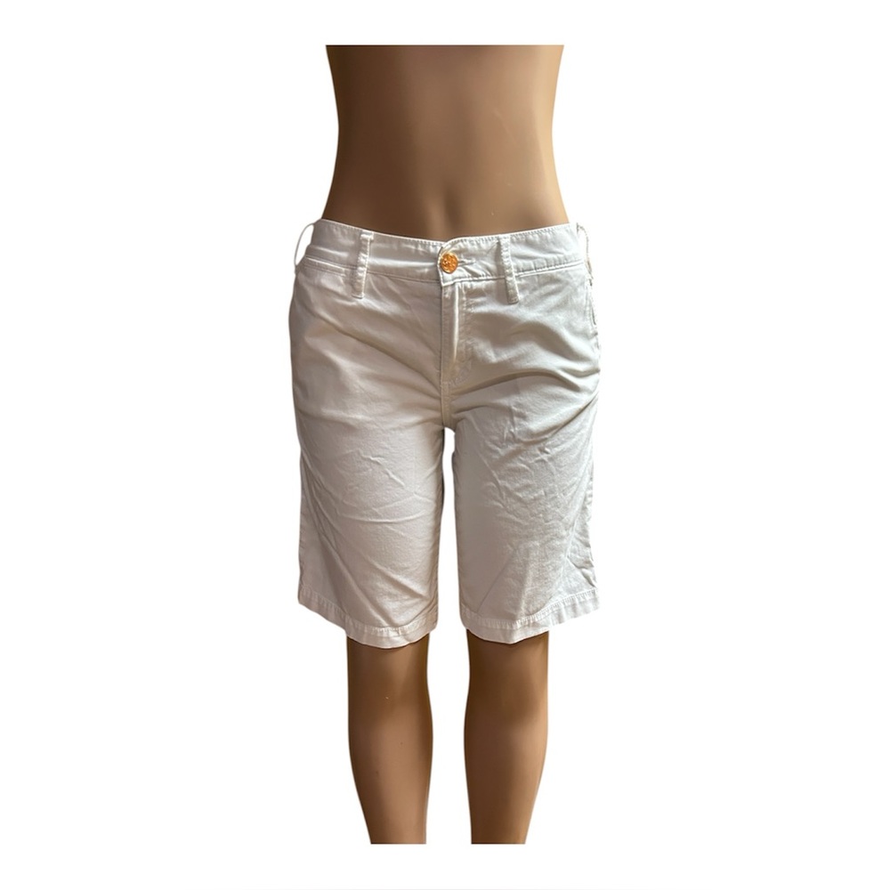 Tory Burch White Shorts with Orange Logo Tag